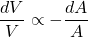 \begin{equation*}\frac{dV}{V} \propto -\frac{dA}{A}\end{equation*}