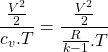 Rendered by QuickLaTeX.com \begin{align*}\frac{\frac{V^2}{2}}{c_v.T} = \frac{\frac{V^2}{2}}{\frac{R}{k-1}.T}\end{align*}
